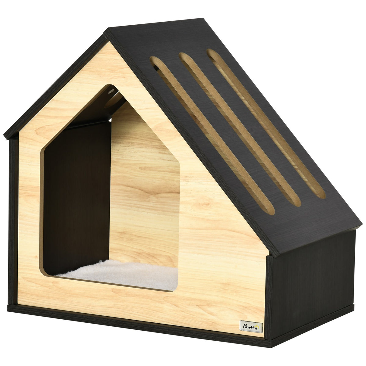 Wooden Dog House Cozy Indoor Cat Cave & Dog Sleeping Place With Cushion, For Small Dogs Up To 8Kg, 60X40X59.2Cm