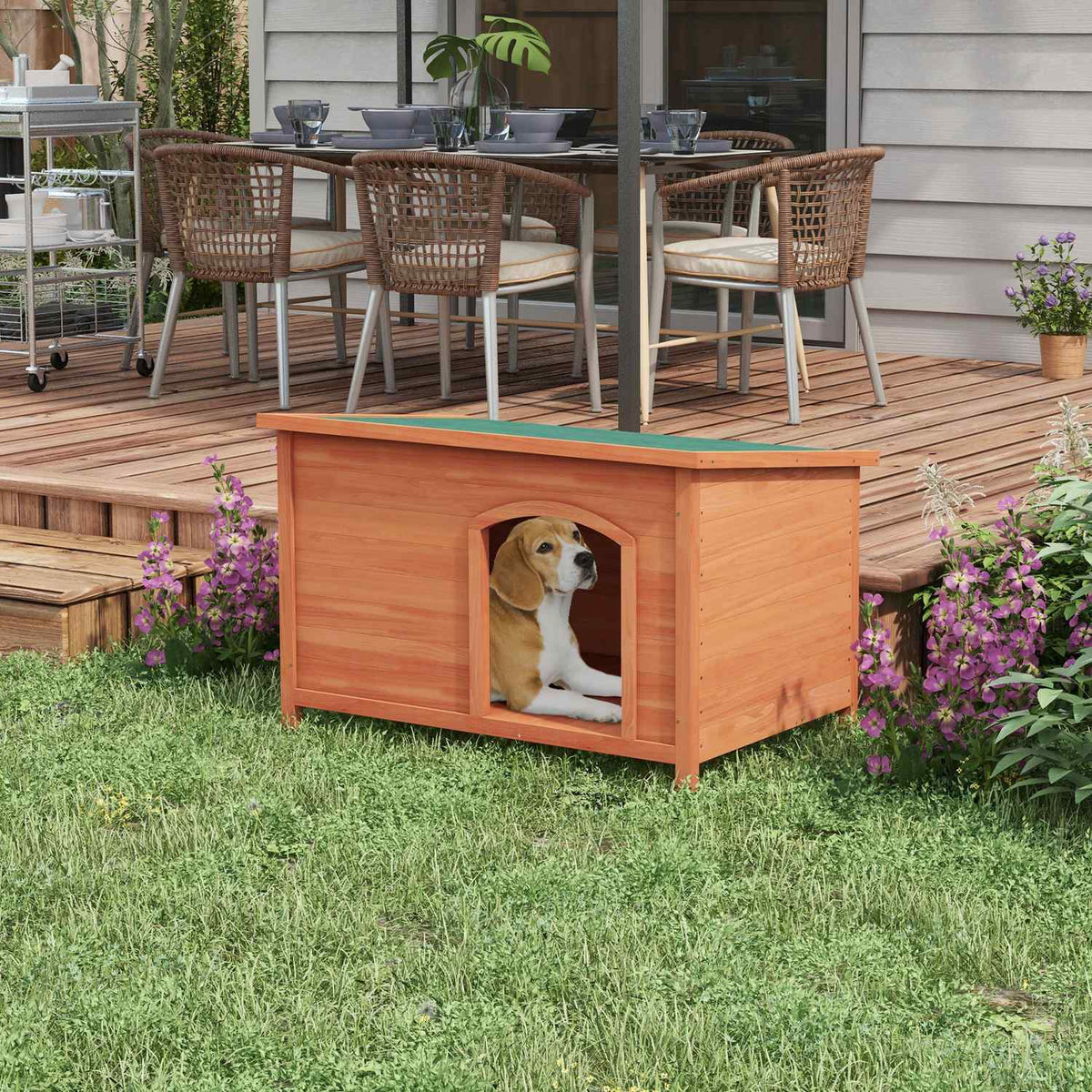 Wooden Dog Kennel Small Animal House With Asphalt Roof & Removable Floor, Elevated, Outdoor, Gray, 100X65.5X68Cm