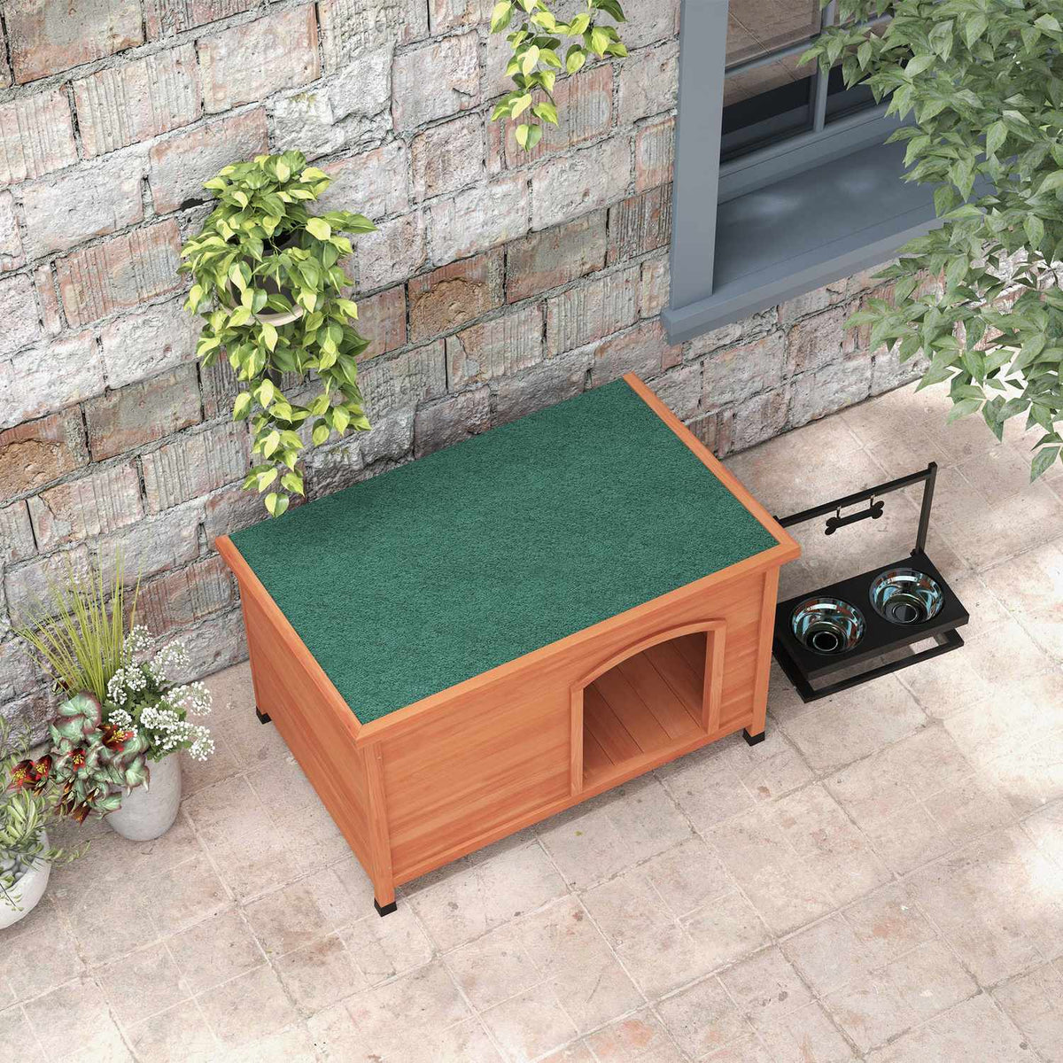 Wooden Dog Kennel Small Animal House With Asphalt Roof & Removable Floor, Elevated, Outdoor, Gray, 100X65.5X68Cm