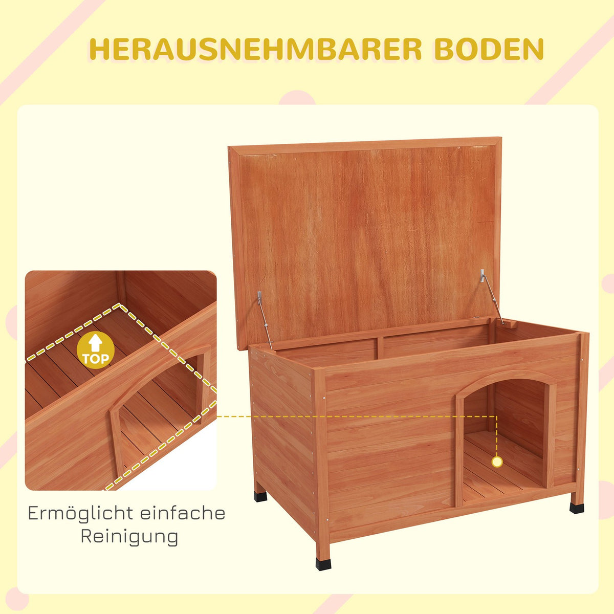 Wooden Dog Kennel Small Animal House With Asphalt Roof & Removable Floor, Elevated, Outdoor, Gray, 100X65.5X68Cm
