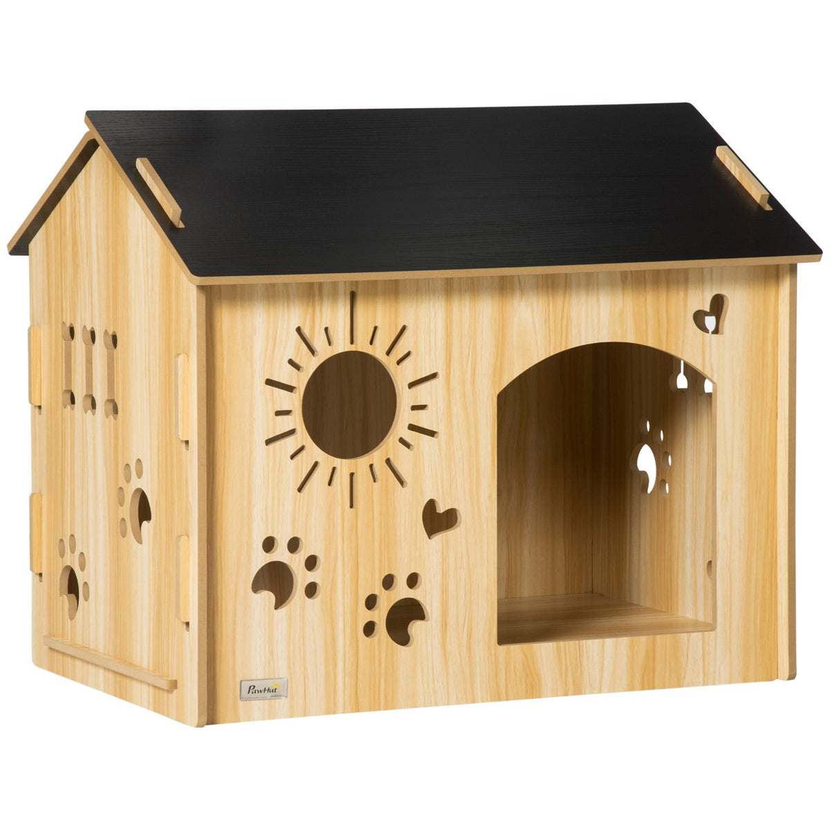 Wooden Dog Kennel Small Animal House With Ventilation Openings Dog House With Roof Dog Cave Indoor Mdf Oak + Black 69 X 50 X 58.5 Cm