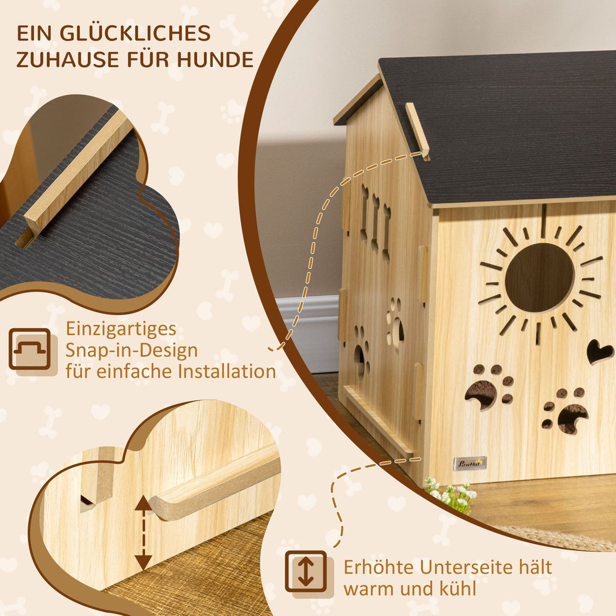 Wooden Dog Kennel Small Animal House With Ventilation Openings Dog House With Roof Dog Cave Indoor Mdf Oak + Black 69 X 50 X 58.5 Cm