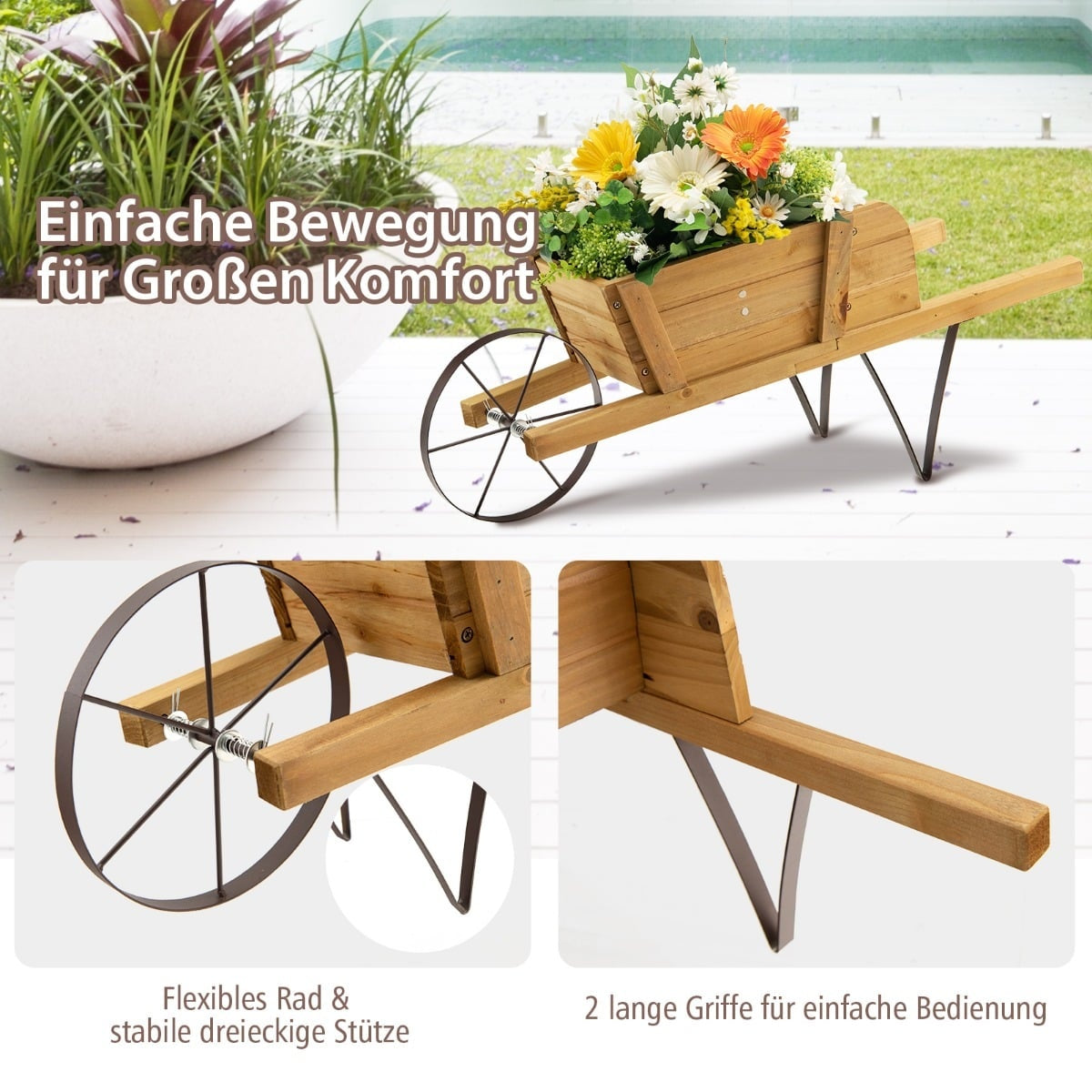 Wooden Flower Cart Planter – Indoor/Outdoor, 69.5x26x29.5 cm