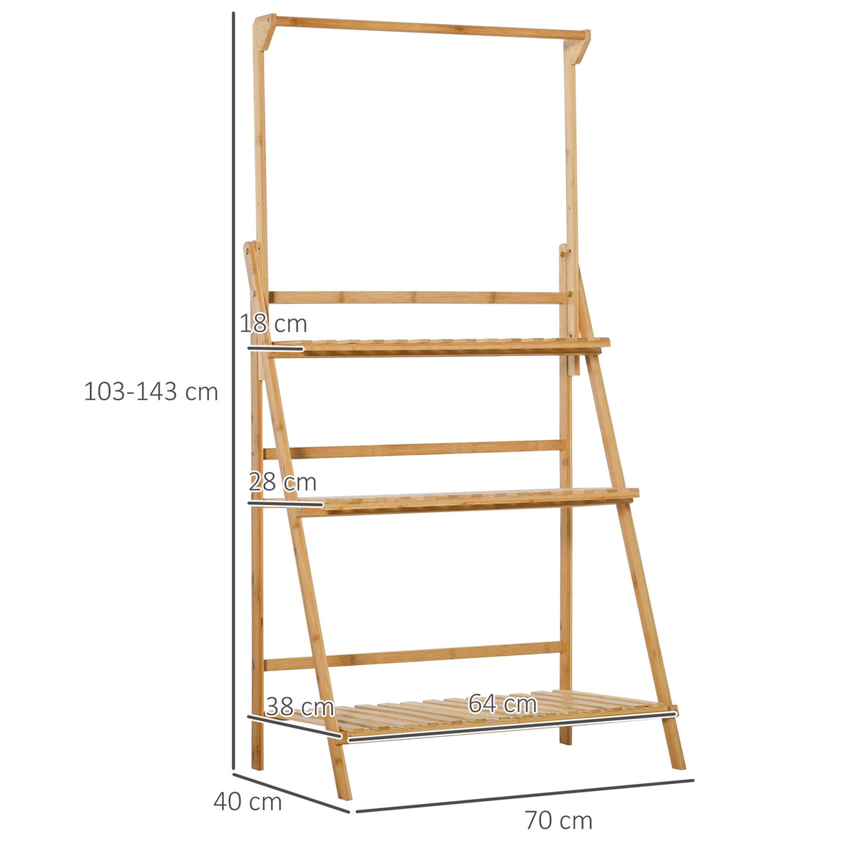 Wooden Flower Stairs Plant Stand Ladder Shelf Adjustable Hanging Height Flower Stand Hanging Bamboo Natural Indoor Outdoor 70 X 40 X 143 Cm