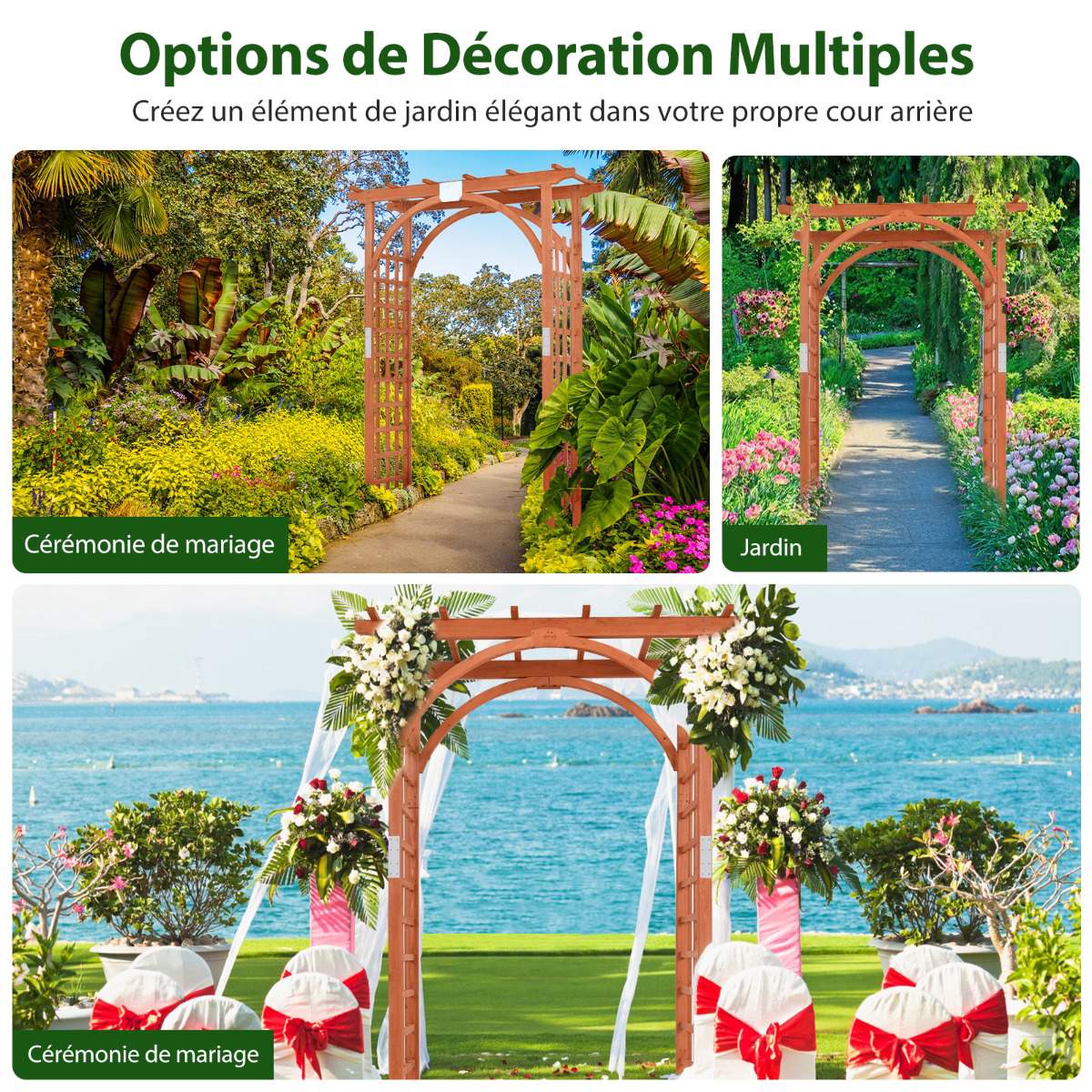 Wooden Garden Arbor Arch, Fir Wood, 160x60x215 cm