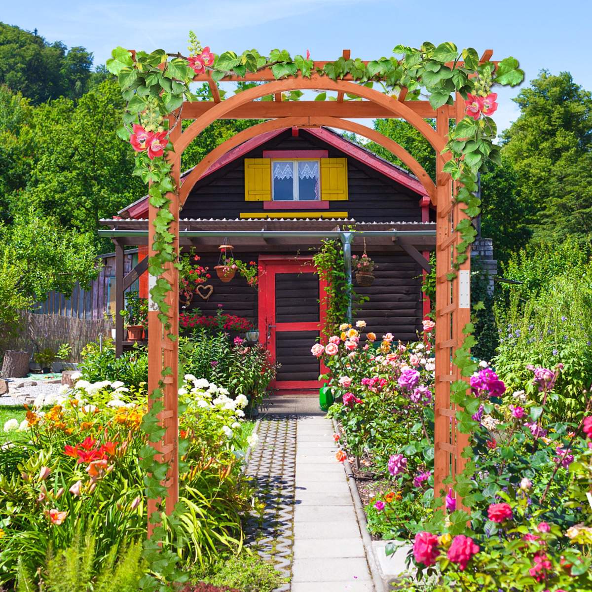 Wooden Garden Arbor Arch, Fir Wood, 160x60x215 cm