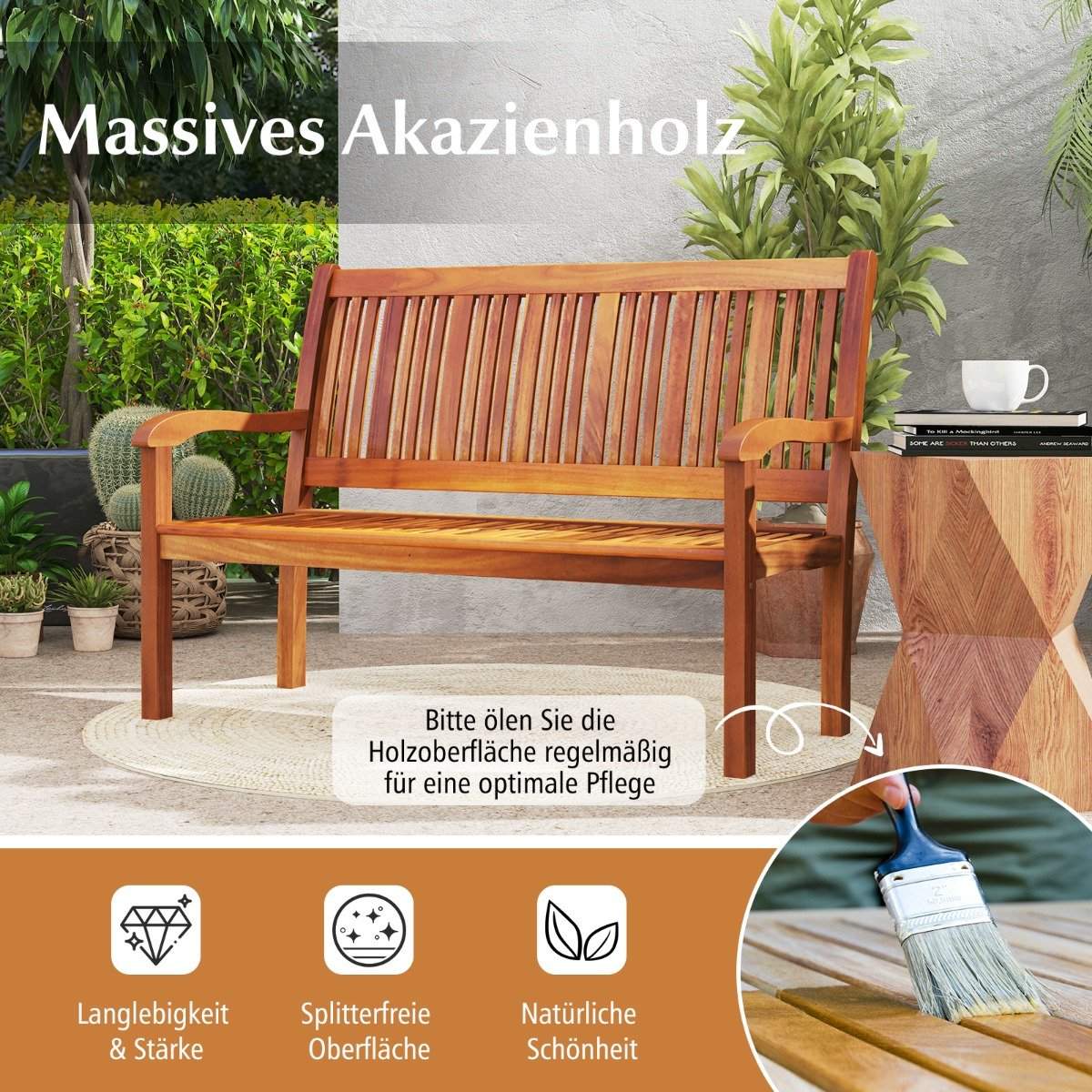 Wooden Garden Bench, 2-3 Seater, 320kg Capacity