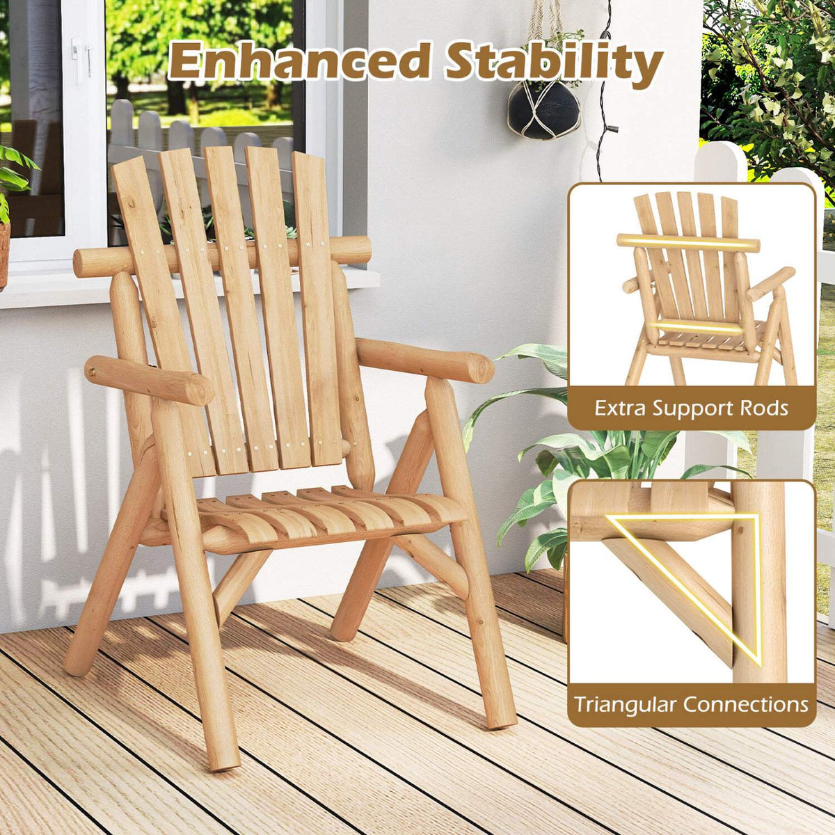 Wooden Garden Bench, Natural Finish, 2-Person, 300kg Capacity