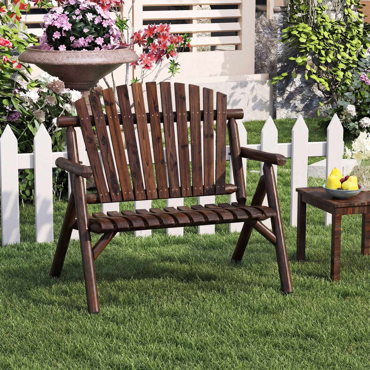 Wooden Garden Bench for 2 with Armrests, 300kg Capacity