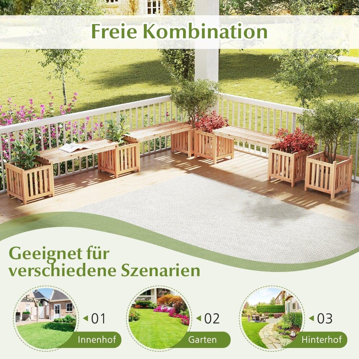 Wooden Garden Bench with Planters – 2-Seater, Fir Wood