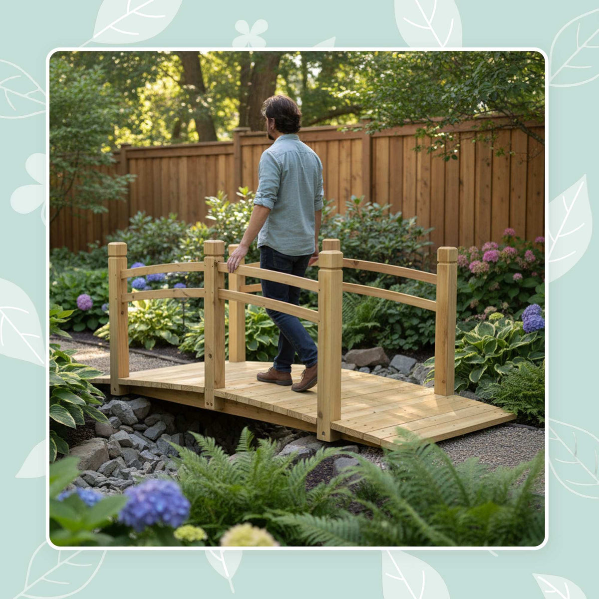 Wooden Garden Bridge – Arched Design, Weatherproof Fir