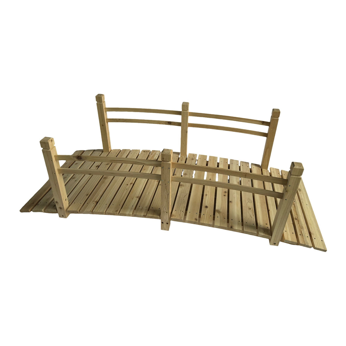 Wooden Garden Bridge with Arch and Railing