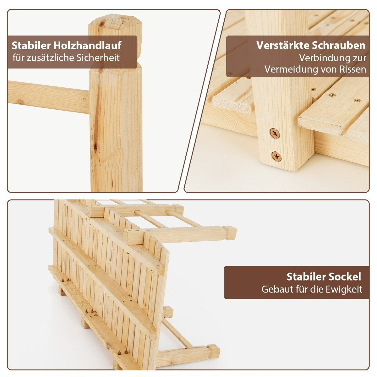Wooden Garden Bridge with Railings, Holds Up to 100kg