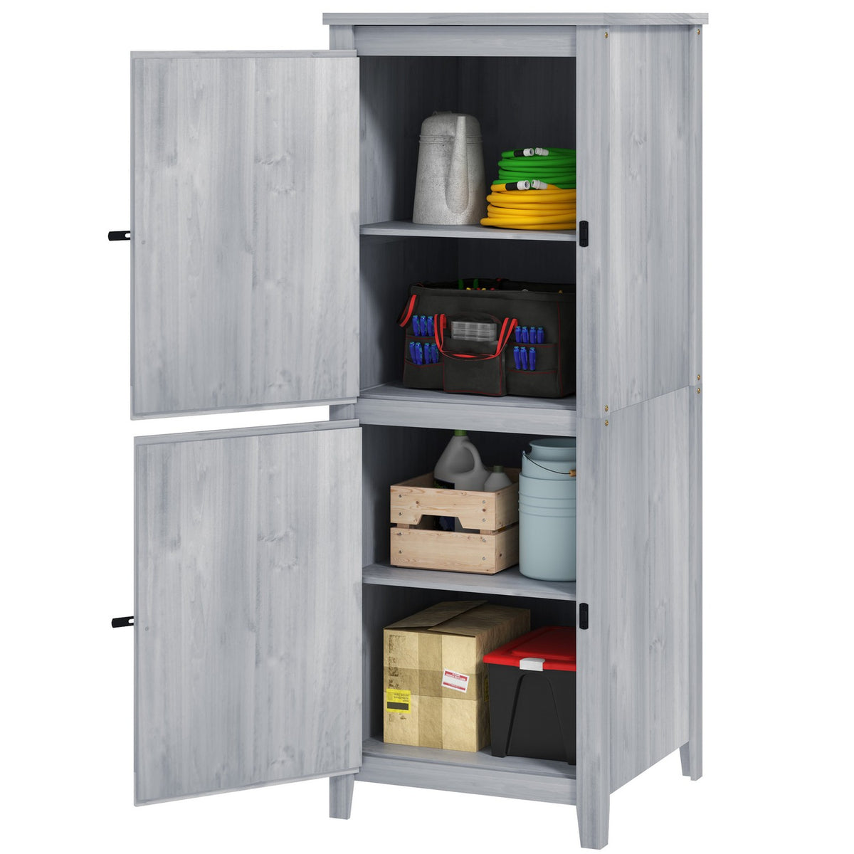 Wooden Garden Cabinet, Tool Shed, Weatherproof Tool Cabinet, 60x60x160cm, Tool Shed with Double Door, Shelves, Lockable Tool Cabinet Garden Shed for Garden, Patio, Light Gray |