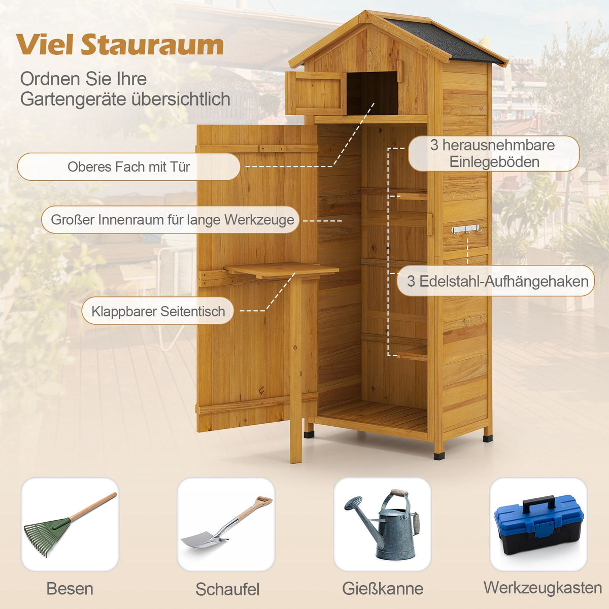 Wooden Garden Cabinet with Lockable Barn Door & Shelves
