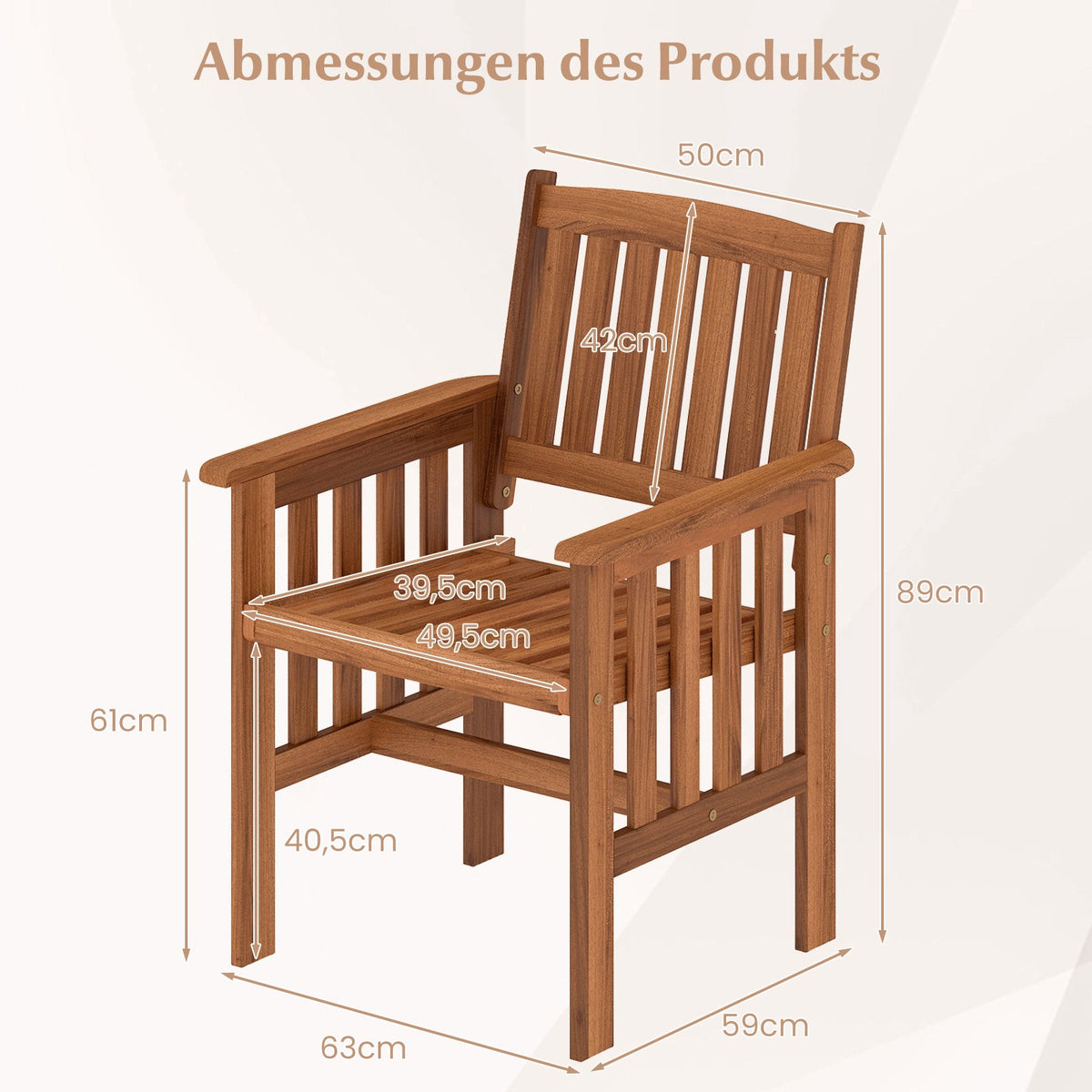Wooden Garden Chairs Set of 2 with Armrests, 59x63x89 cm