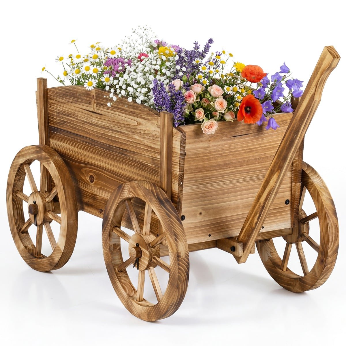 Wooden Garden Planter Cart with Wheels and Drainage Hole