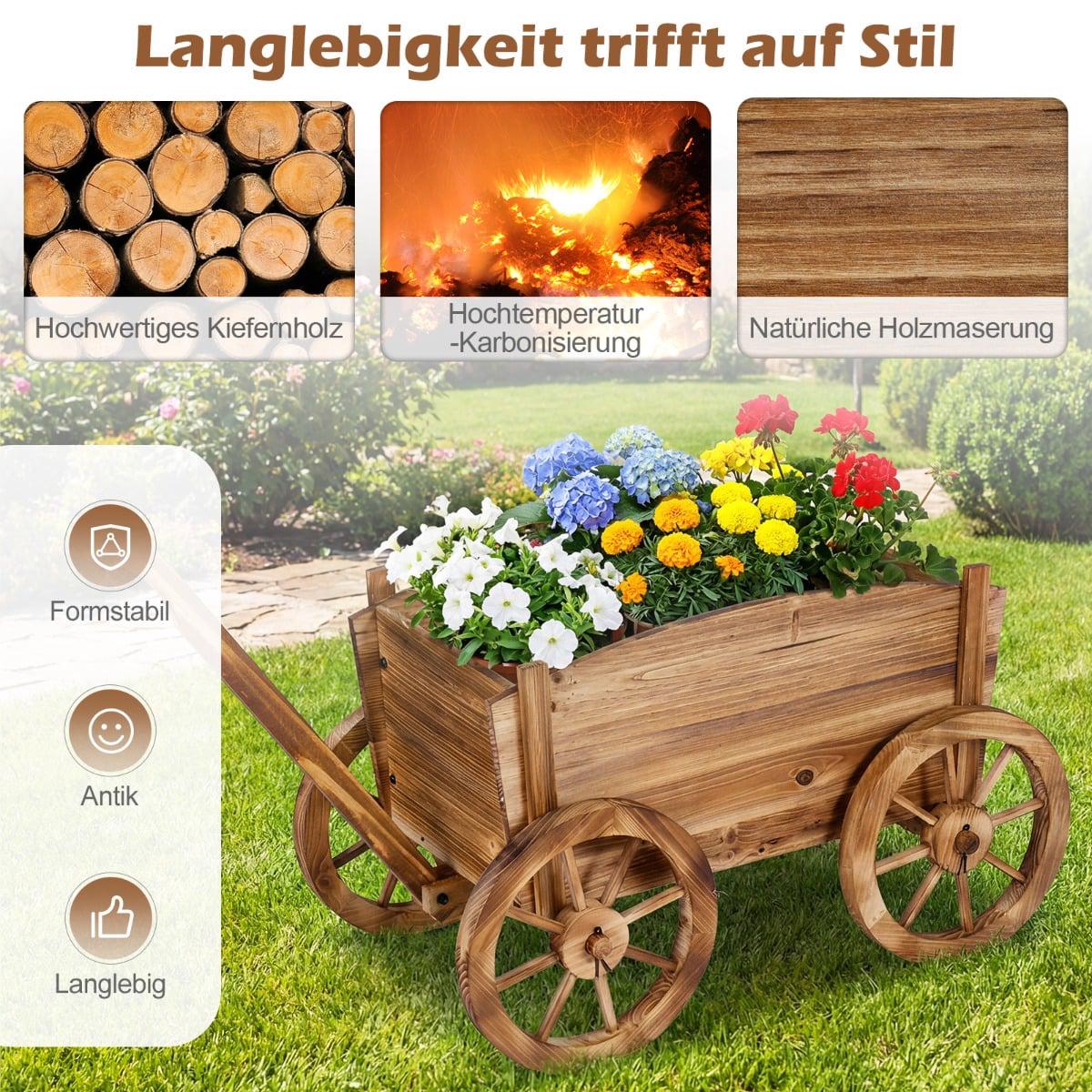 Wooden Garden Planter Cart with Wheels and Drainage Hole