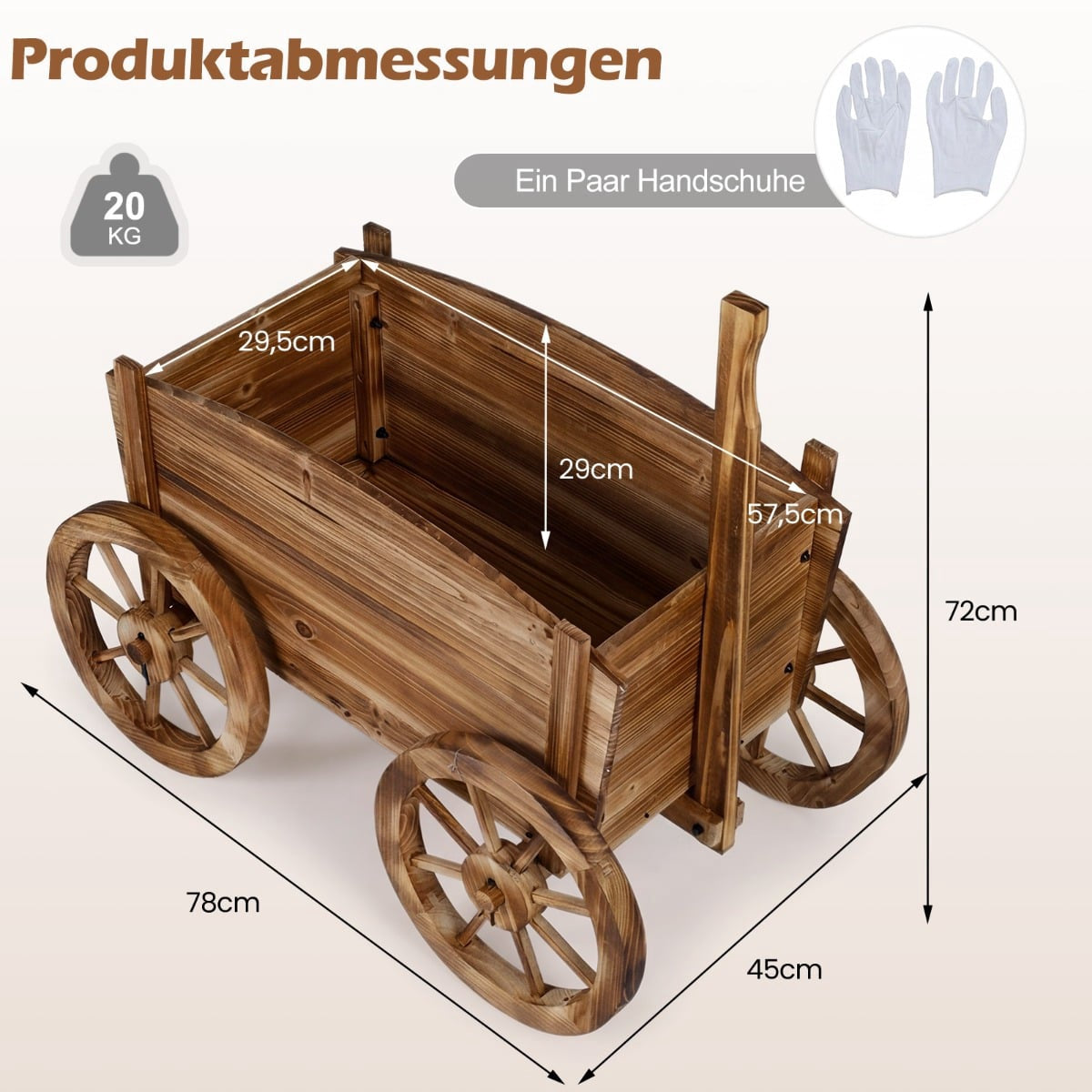 Wooden Garden Planter Cart with Wheels and Drainage Hole