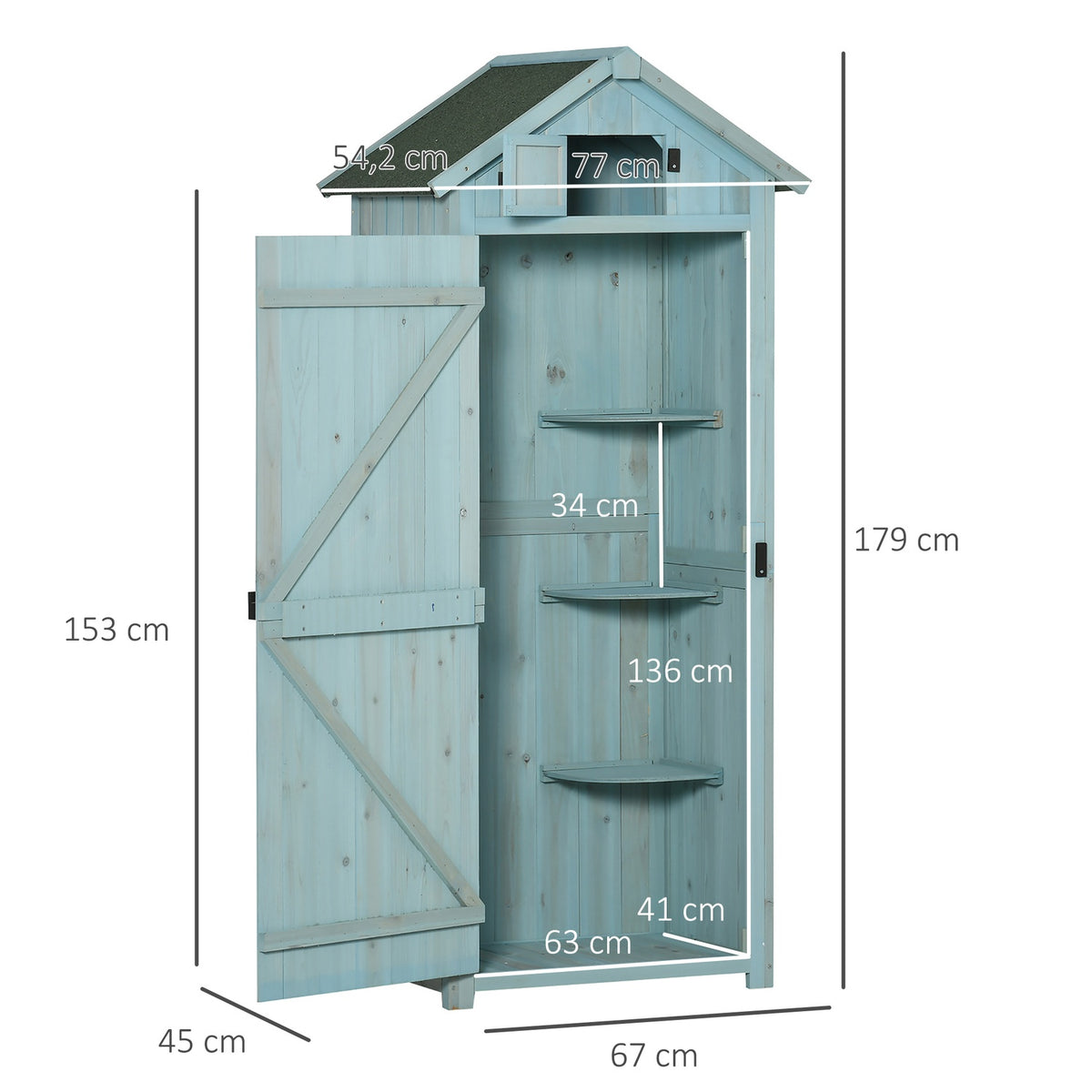 Wooden Garden Shed, Weatherproof, 77x54x179 cm, Blue/Green