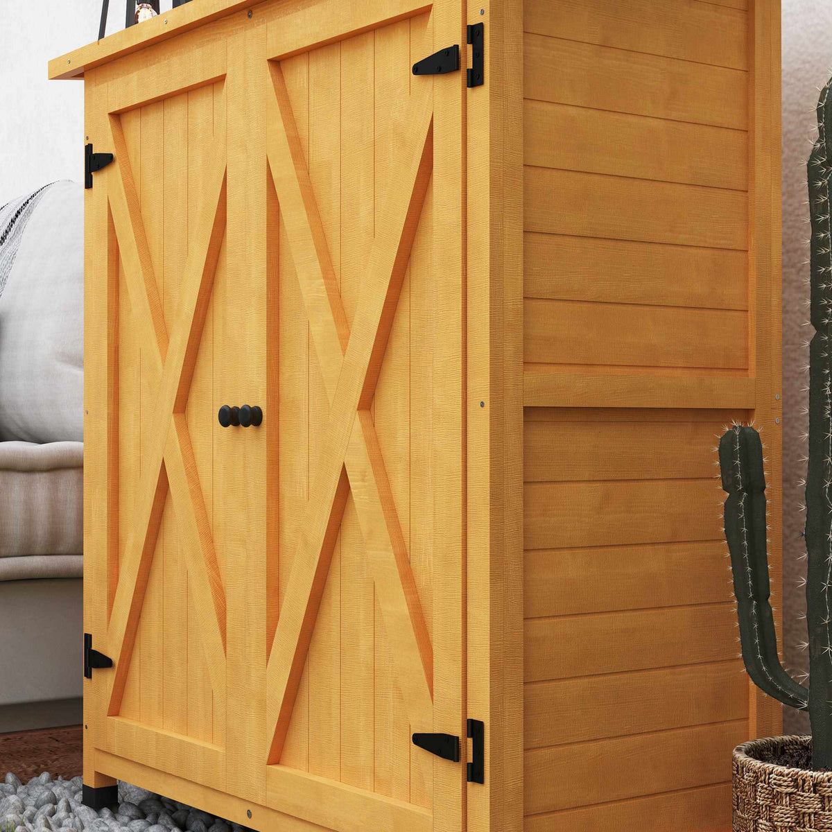 Wooden Garden Shed with Asphalt Roof, Yellow, 110x55x117 cm