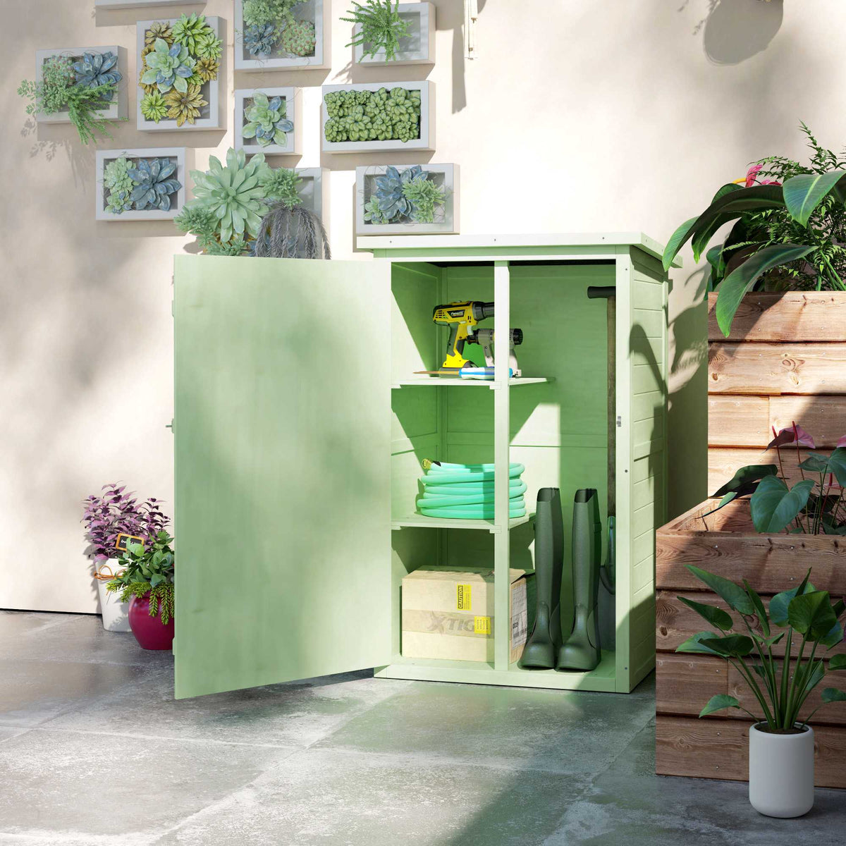 Wooden Garden Shed with Shelves, Lockable, 75x56x115 cm