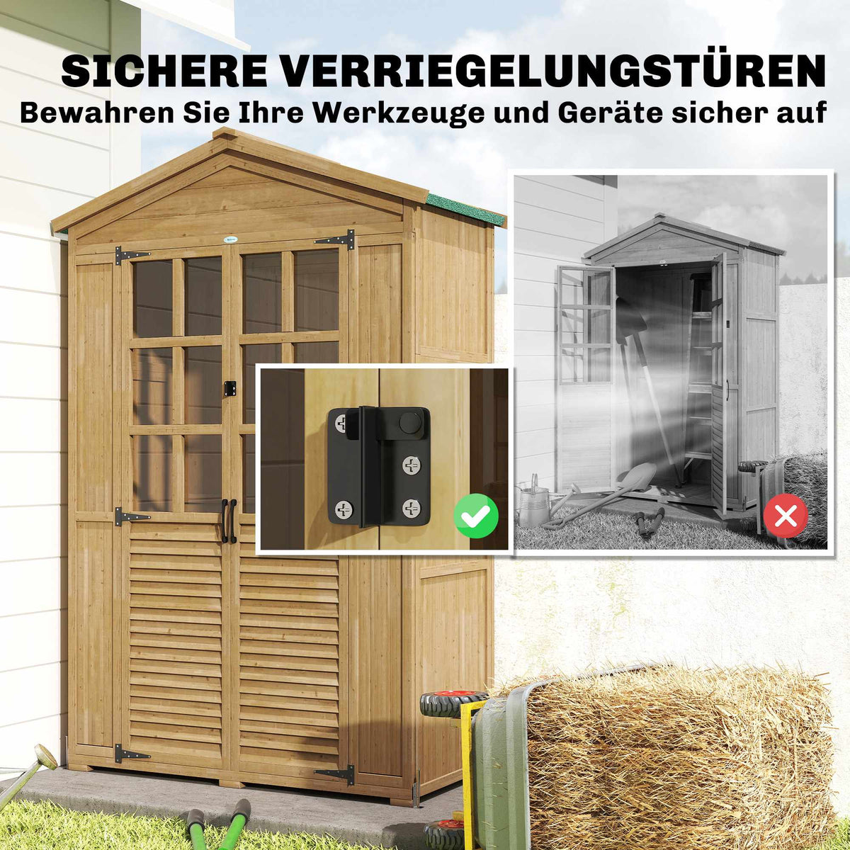 Wooden Garden Shed with Shelves, Lockable Door, 128x57.5x197cm