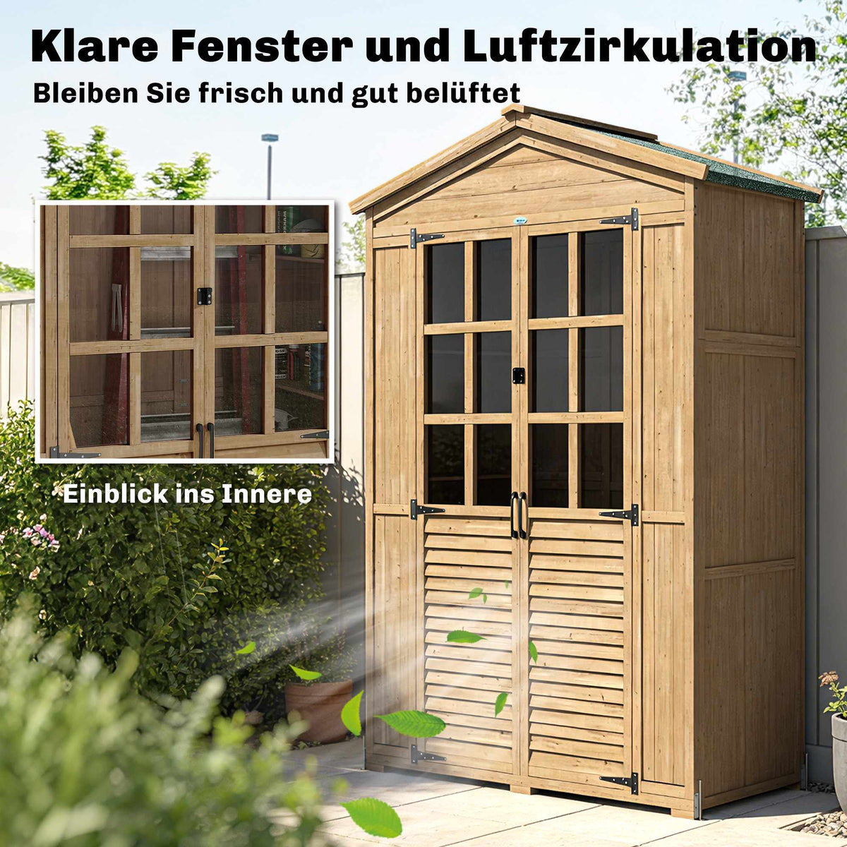 Wooden Garden Shed with Shelves, Lockable Door, 128x57.5x197cm