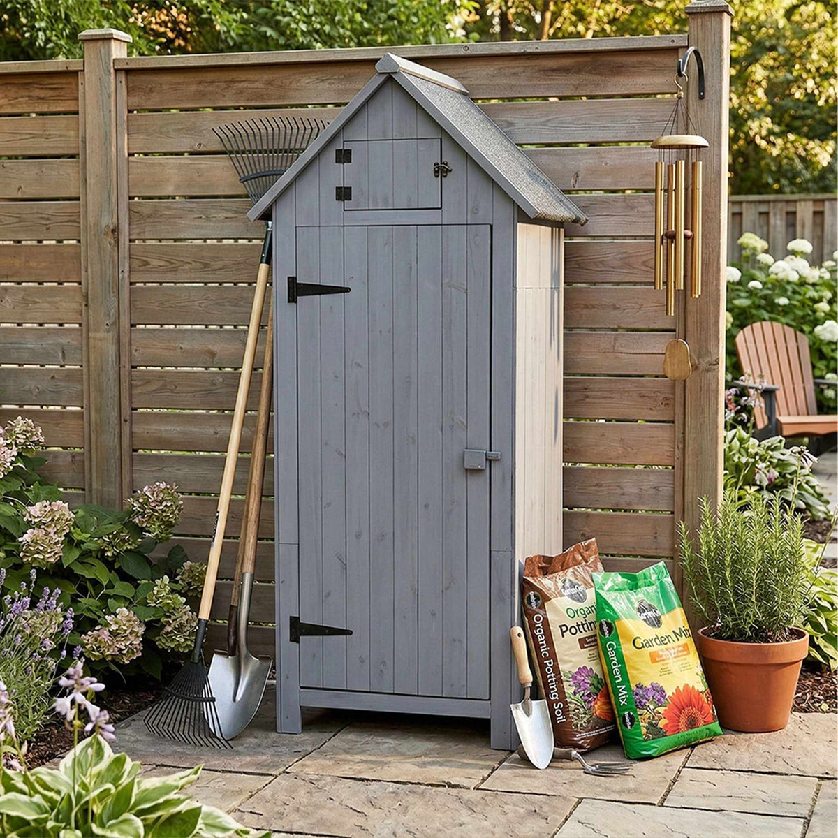 Wooden Garden Shed with Shelves and Roof Storage