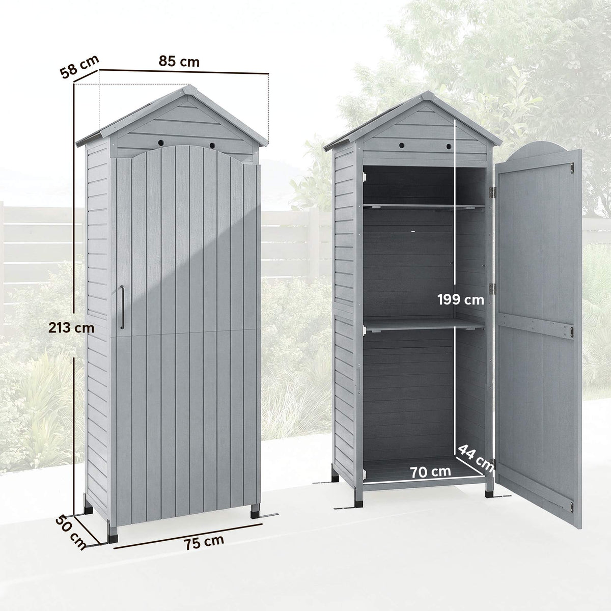 Wooden Garden Storage Shed with Adjustable Shelves, Ventilation