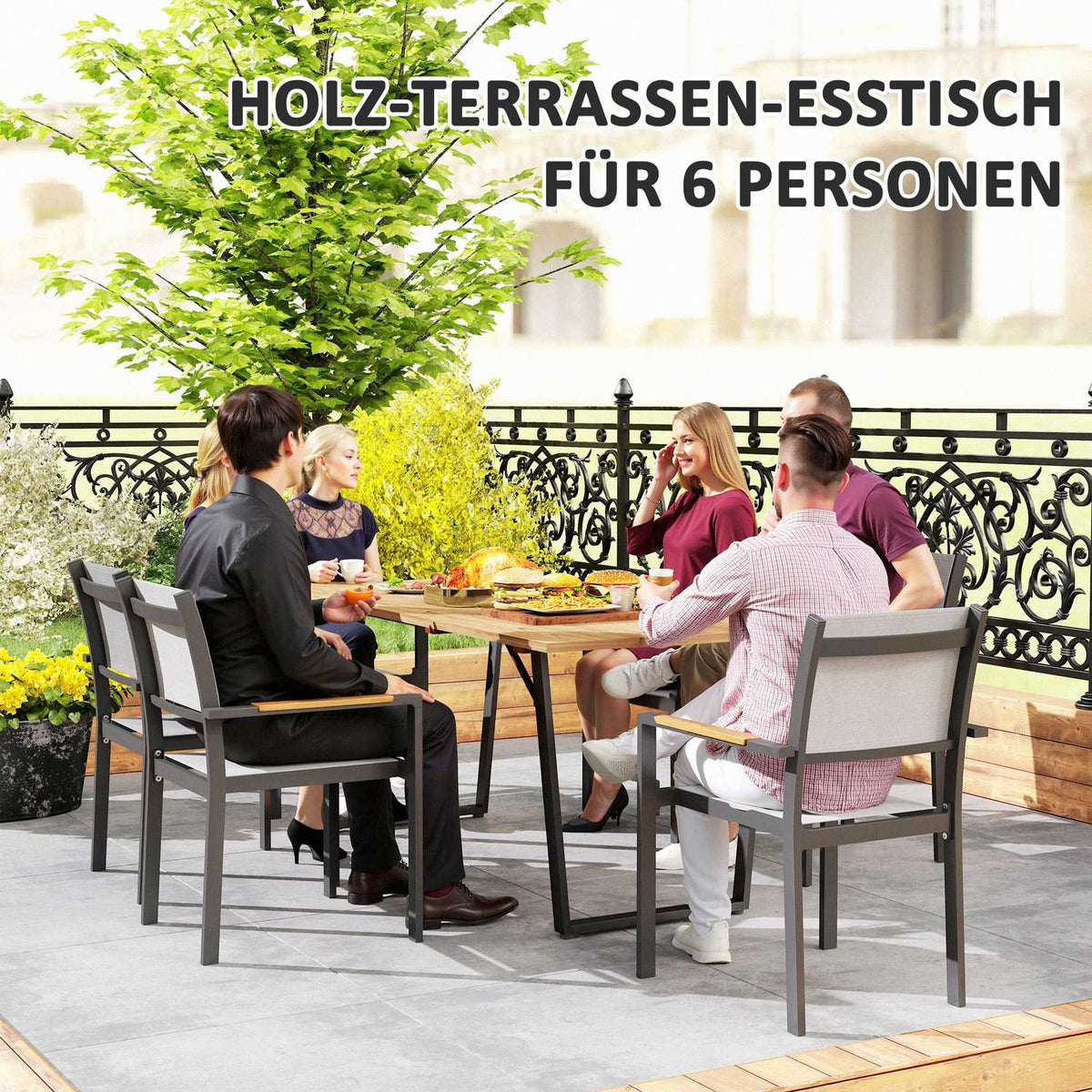 Wooden Garden Table 175x80 cm Weatherproof Balcony Table with Umbrella Hole Buffet Table Camping Table for 6 People Patio Table Outdoor Dining Table for Garden, Terrace Balcony Brown |