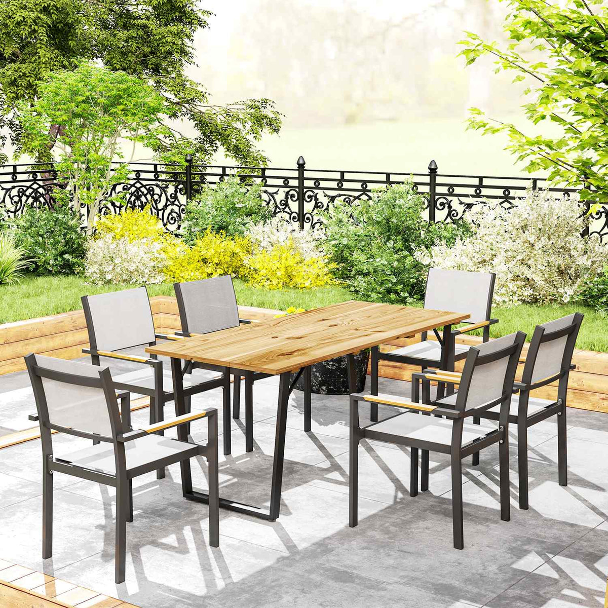 Wooden Garden Table 175x80 cm Weatherproof Balcony Table with Umbrella Hole Buffet Table Camping Table for 6 People Patio Table Outdoor Dining Table for Garden, Terrace Balcony Brown |
