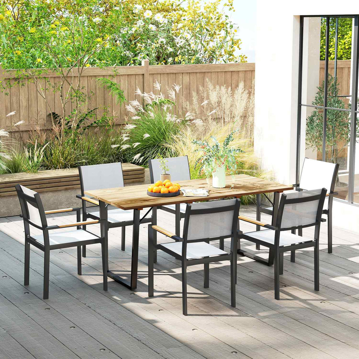 Wooden Garden Table 175x80 cm Weatherproof Balcony Table with Umbrella Hole Buffet Table Camping Table for 6 People Patio Table Outdoor Dining Table for Garden, Terrace Balcony Brown |