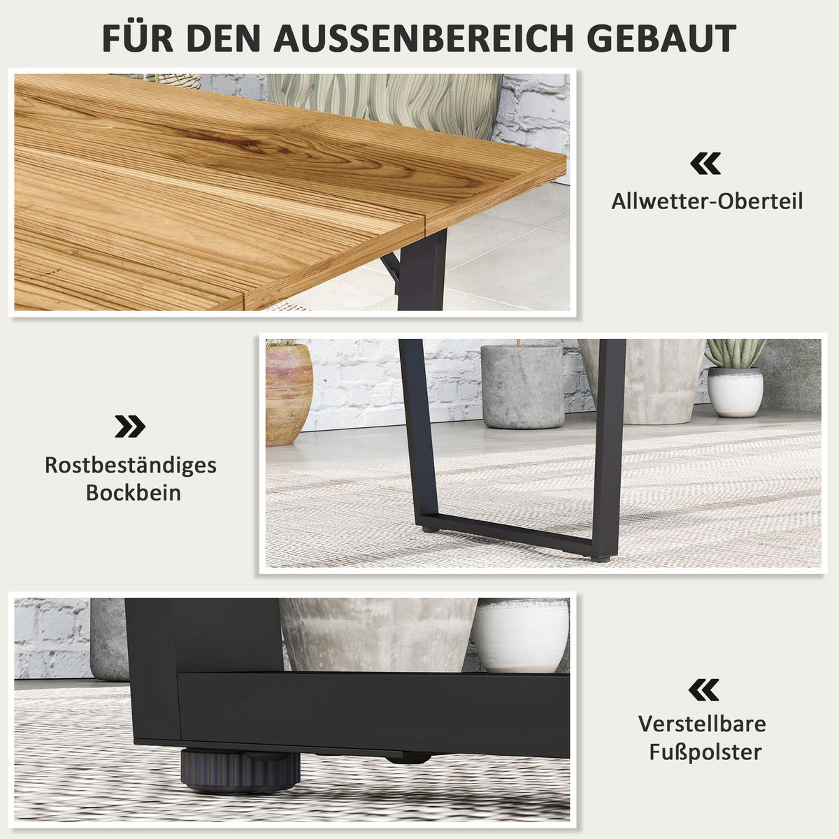 Wooden Garden Table 175x80 cm Weatherproof Balcony Table with Umbrella Hole Buffet Table Camping Table for 6 People Patio Table Outdoor Dining Table for Garden, Terrace Balcony Brown |