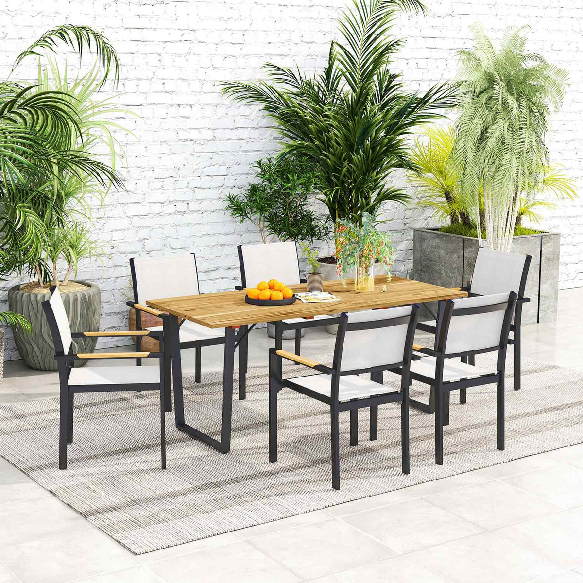 Wooden Garden Table 175x80 cm Weatherproof Balcony Table with Umbrella Hole Buffet Table Camping Table for 6 People Patio Table Outdoor Dining Table for Garden, Terrace Balcony Brown |