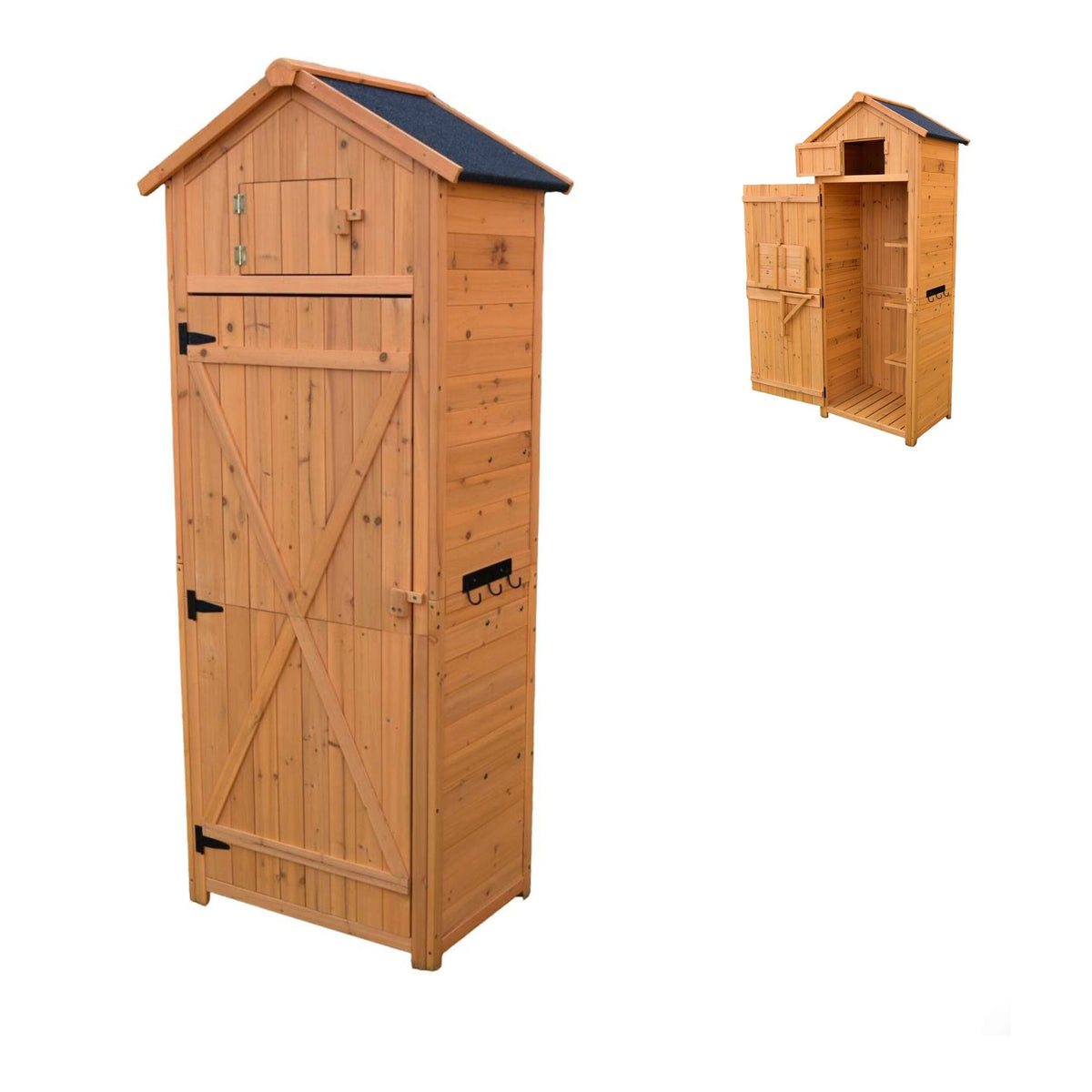 Wooden Garden Tool Shed with Shelves and Weatherproof Roof
