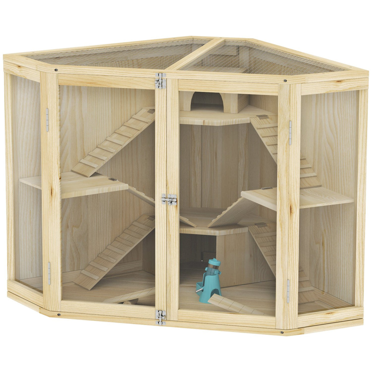Wooden Hamster Cage, Small Animal Hutch with 4 Levels, Feeding Station, Rocker, Ramp, Huts, Guinea Pig Cage for Dwarf and Syrian Hamsters, 115 x 69.5 x 79 cm