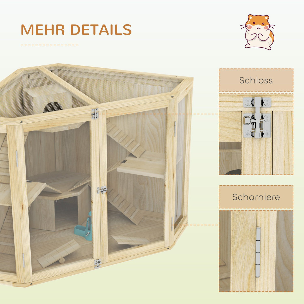 Wooden Hamster Cage, Small Animal Hutch with 4 Levels, Feeding Station, Rocker, Ramp, Huts, Guinea Pig Cage for Dwarf and Syrian Hamsters, 115 x 69.5 x 79 cm