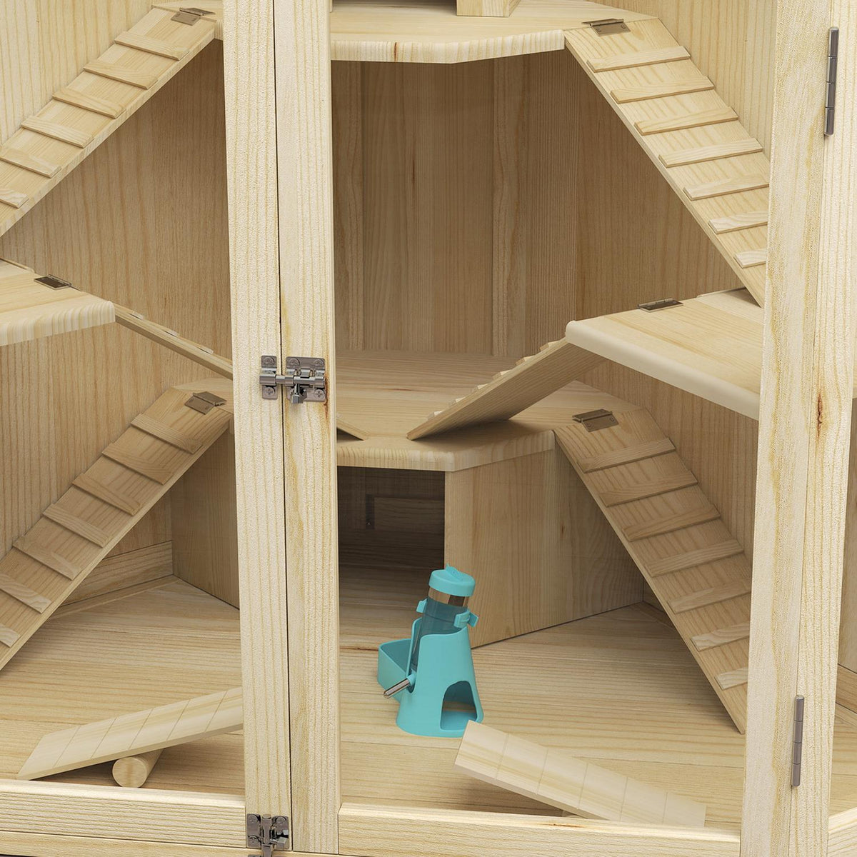 Wooden Hamster Cage, Small Animal Hutch with 4 Levels, Feeding Station, Rocker, Ramp, Huts, Guinea Pig Cage for Dwarf and Syrian Hamsters, 115 x 69.5 x 79 cm