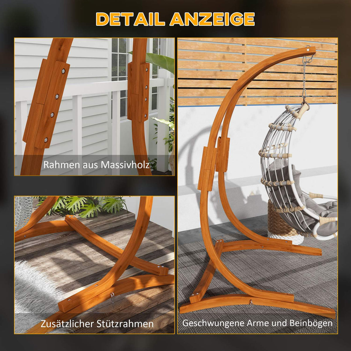 Wooden Hanging Chair Frame Stand For Hanging Chair Hanging Chair Frame Max. 150 Kg Load Capacity For Outdoor Indoor Teak 178 X 143 X 180 Cm