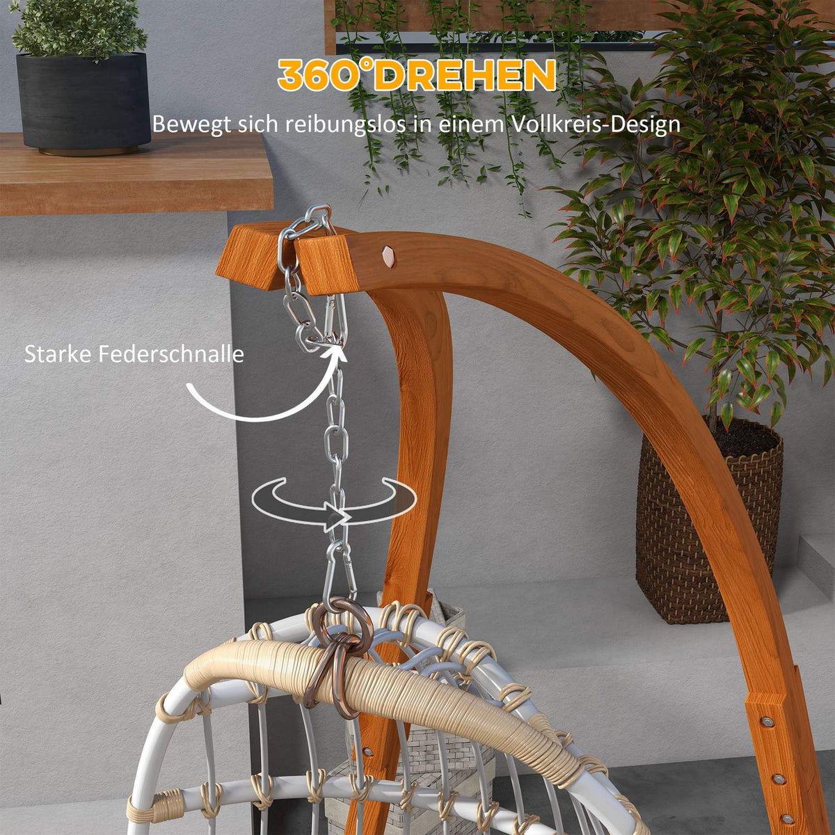 Wooden Hanging Chair Frame Stand For Hanging Chair Hanging Chair Frame Max. 150 Kg Load Capacity For Outdoor Indoor Teak 178 X 143 X 180 Cm