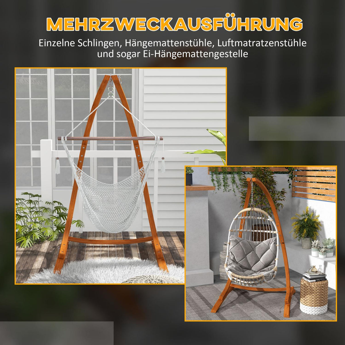 Wooden Hanging Chair Frame Stand For Hanging Chair Hanging Chair Frame Max. 150 Kg Load Capacity For Outdoor Indoor Teak 178 X 143 X 180 Cm