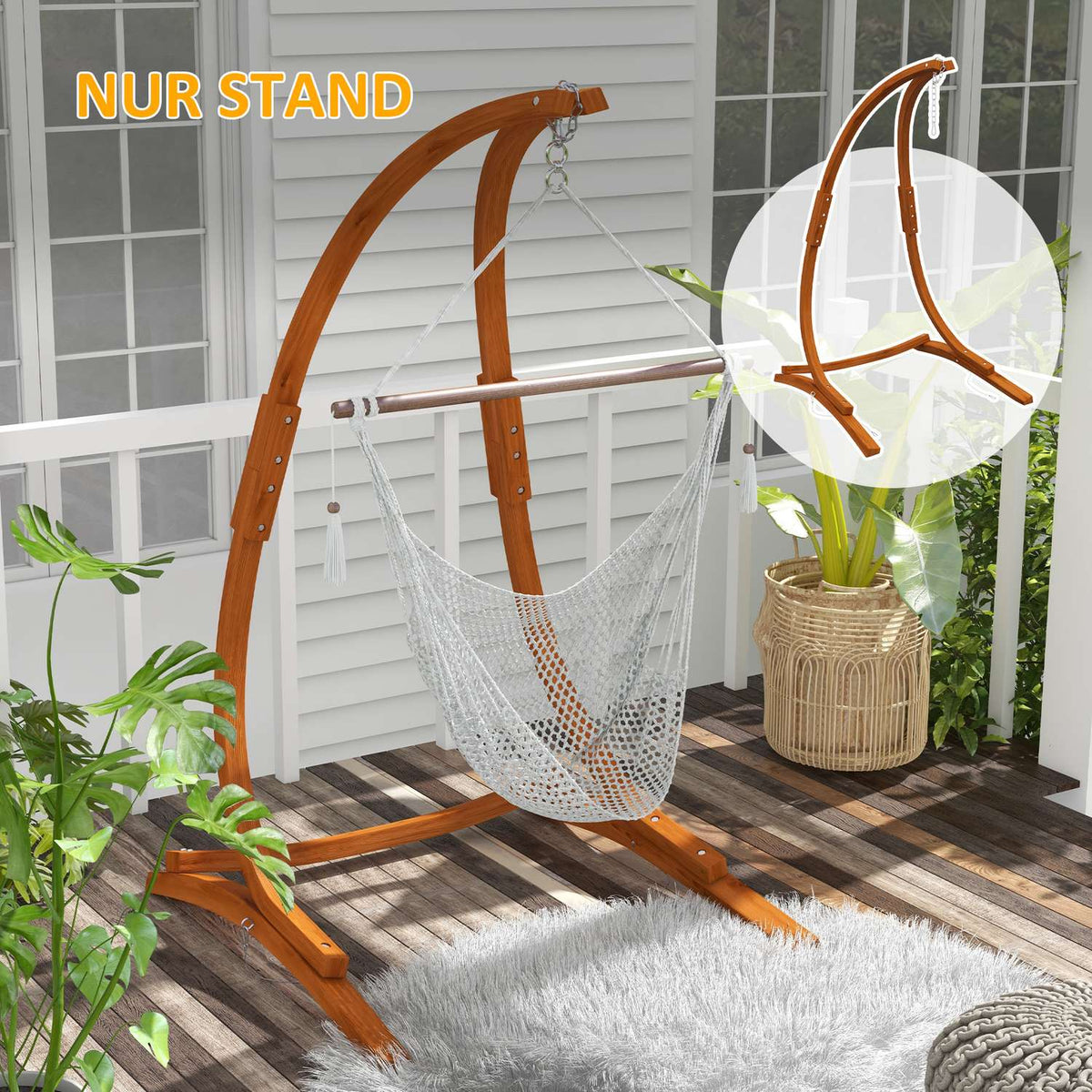 Wooden Hanging Chair Frame Stand For Hanging Chair Hanging Chair Frame Max. 150 Kg Load Capacity For Outdoor Indoor Teak 178 X 143 X 180 Cm