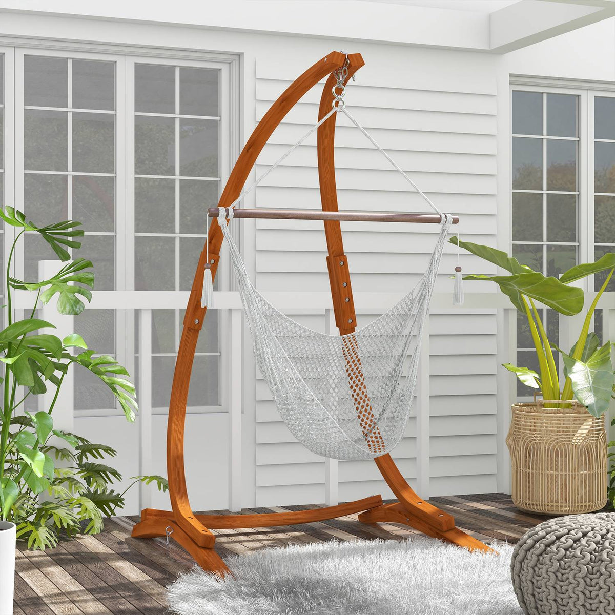 Wooden Hanging Chair Frame Stand For Hanging Chair Hanging Chair Frame Max. 150 Kg Load Capacity For Outdoor Indoor Teak 178 X 143 X 180 Cm