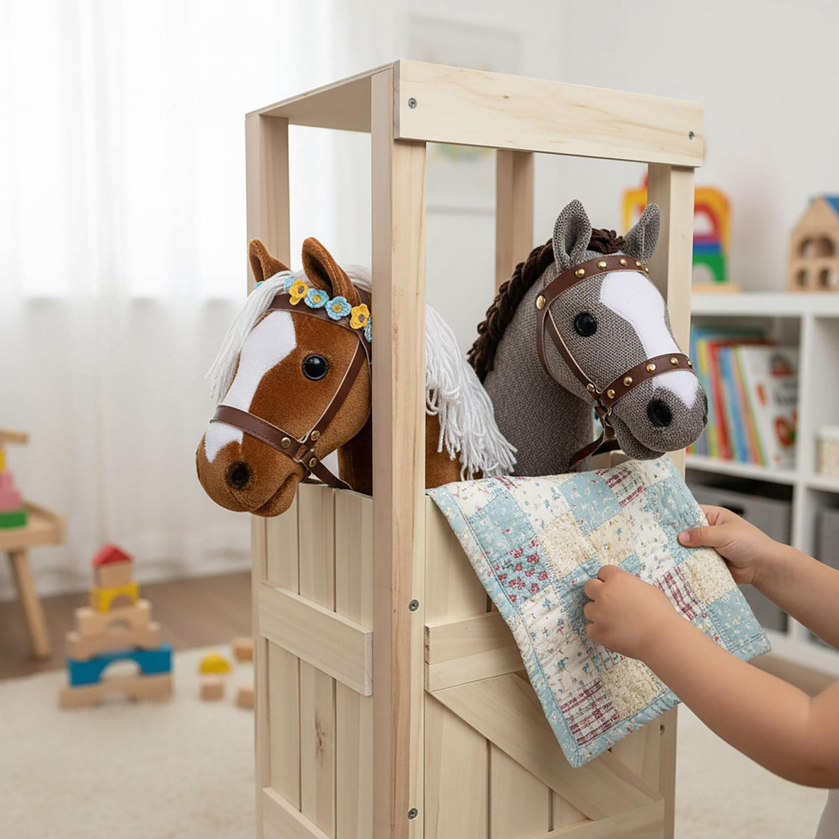 Wooden Hobby Horse Stable for 2 Horses