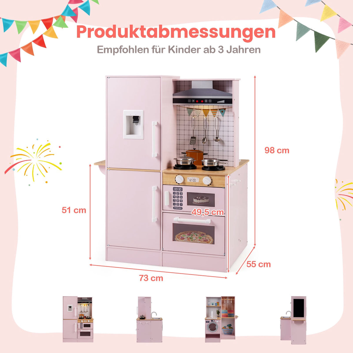 Wooden Kids Play Kitchen Set with Lights & Sounds