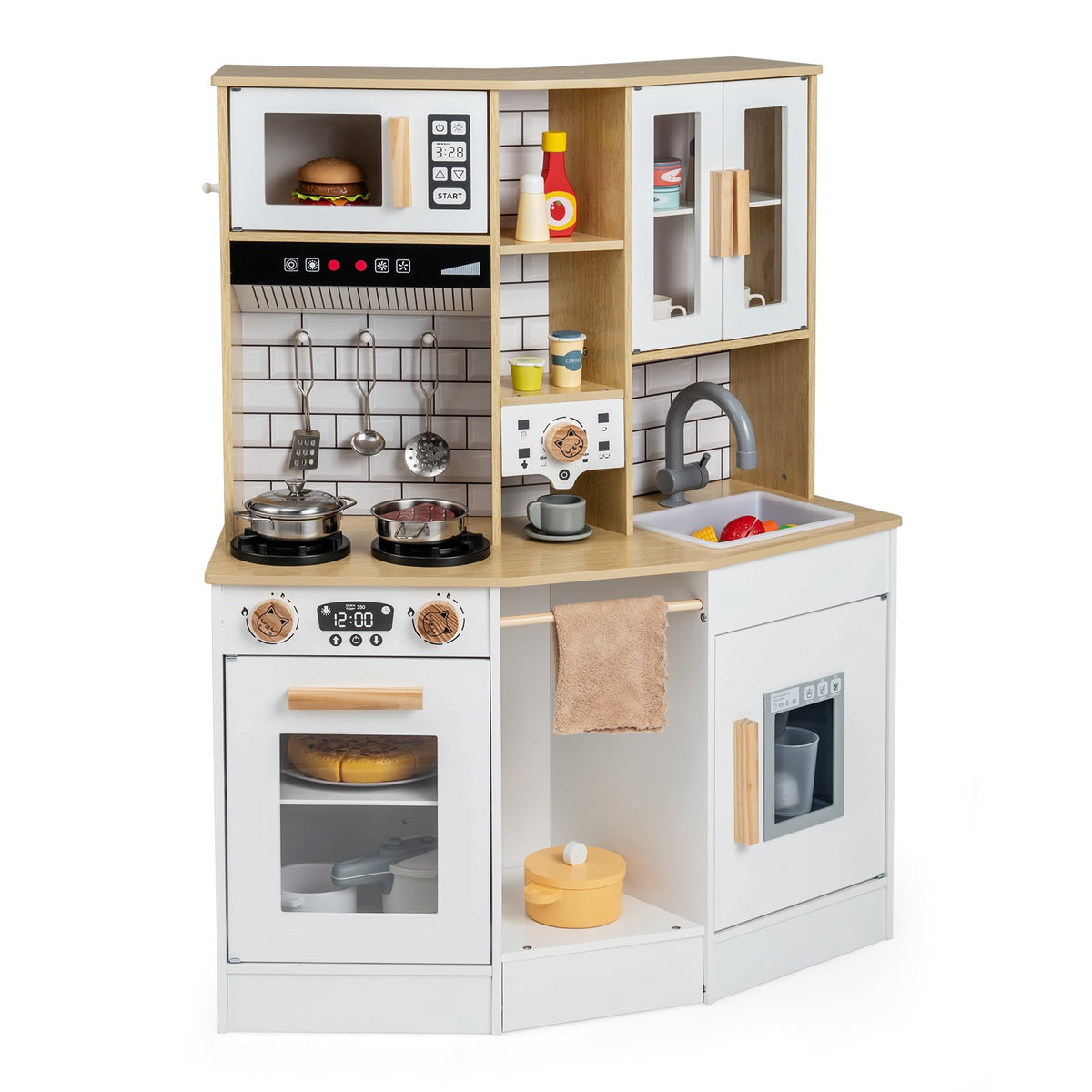Wooden Kids Play Kitchen with Light, Sound, and Ice Maker