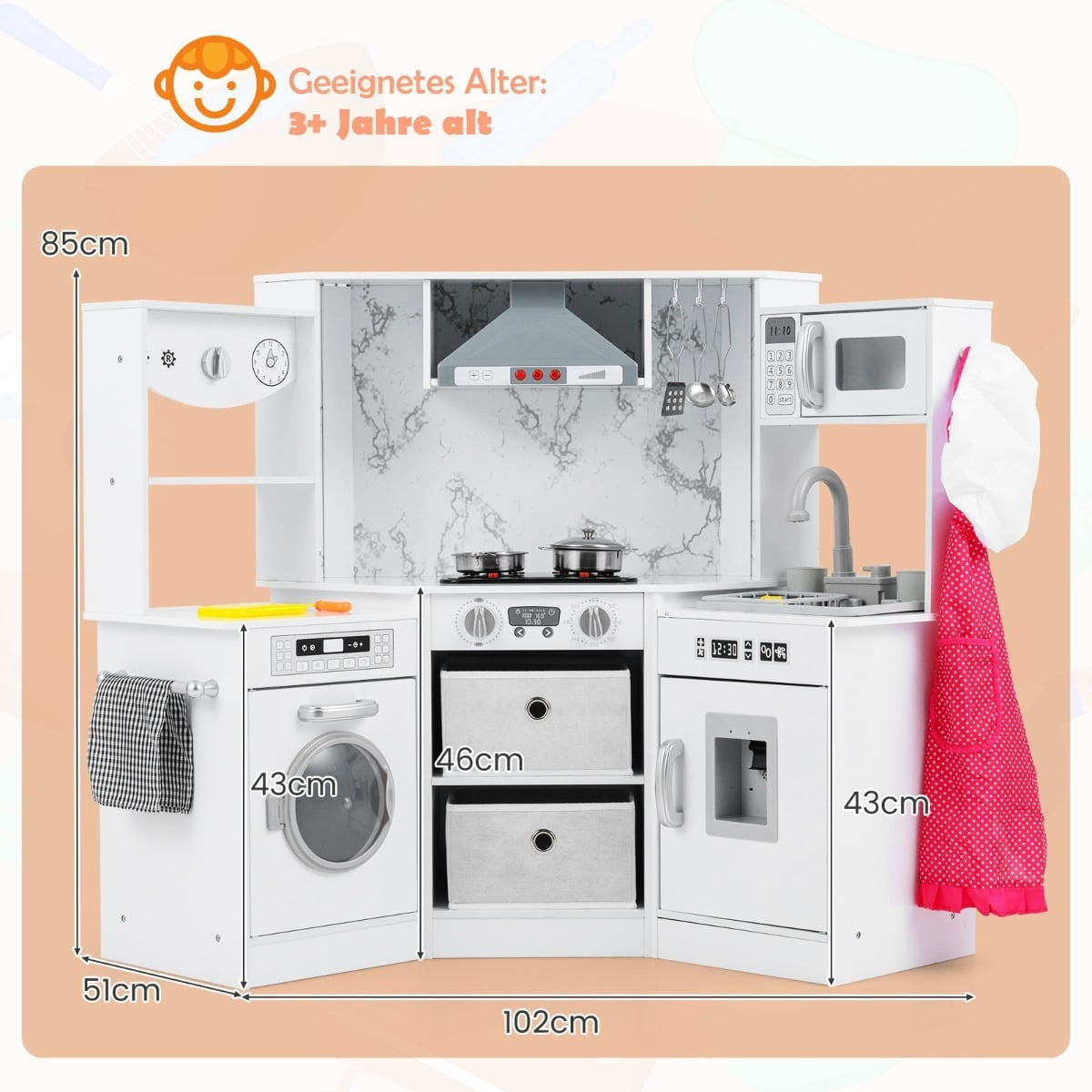 Wooden Kids Play Kitchen with Lights, Sound, Water Dispenser