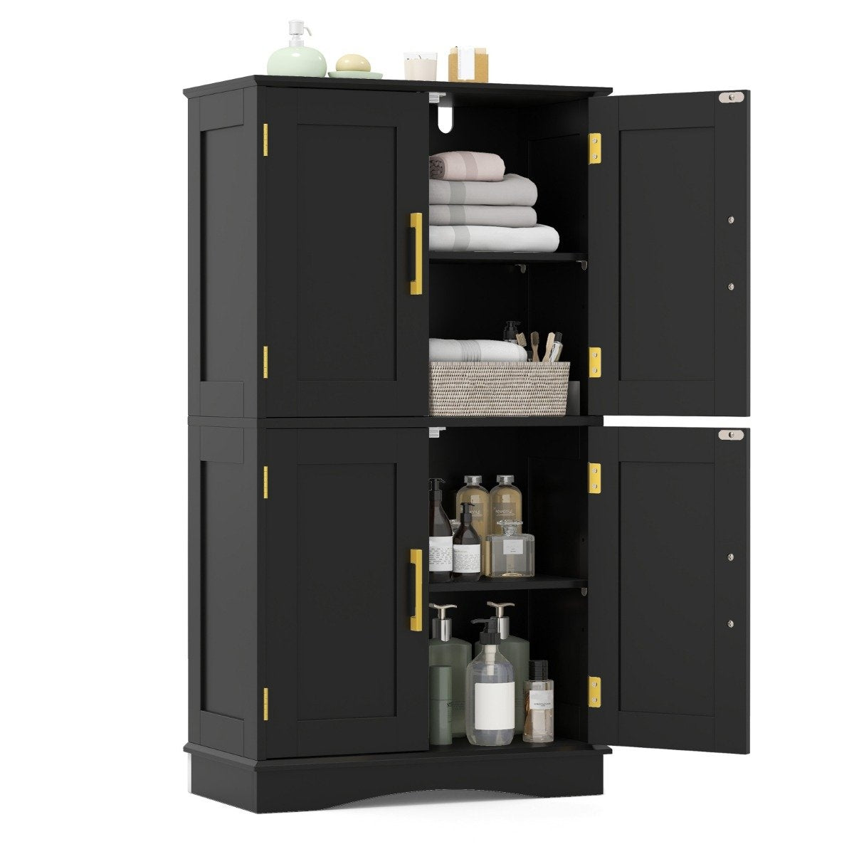 Wooden Kitchen Pantry Cabinet with 4 Doors & Adjustable Shelves