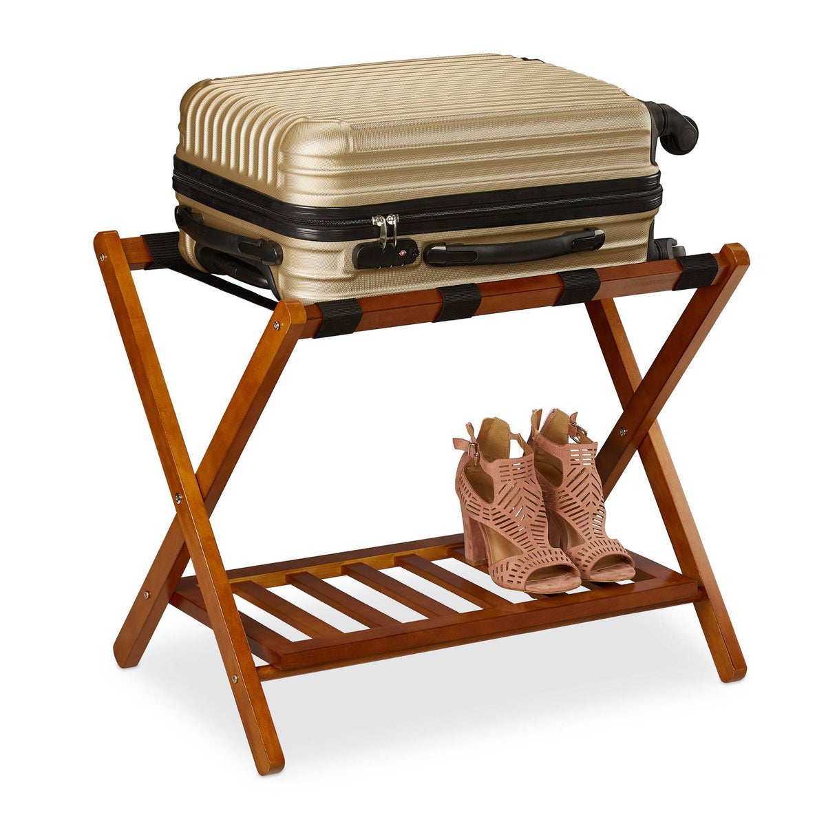 Wooden Luggage Rack Foldup with 2 Racks